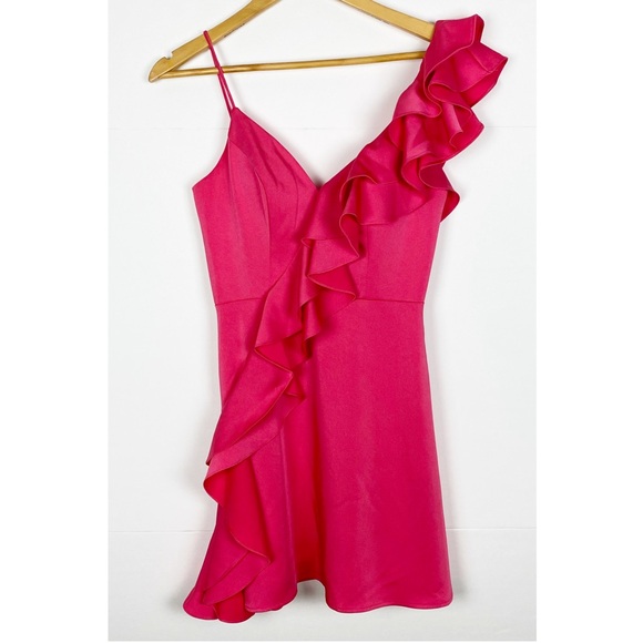 IEENA for Mac Duggal Ruffle Mini Dress Pink Size 0 - Picture 3 of 9